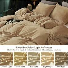 DIvellow Velvet Duvet Cover Queen Set Sage Green Comforter Cover 3Pcs Ultra Soft Cover Breathable Solid Luxury Flannel Velour Duvet Cover Zipper Closure Corner Tie - 卡其色 - 查看 6