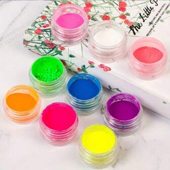 Neon Phosphor Pigment Powder Set: 6 Colors Fluorescent Rainbow Gradient Nails Powder - Epoxy Resin Dye Colorant Pigment Pearl Powder - DIY Glitter Candle Dye Making Material
