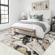 Washable Rugs Abstract Marble Rug, Modern Boho Marble Pattern Area Rug Soft Luxury Rug - Black - View 3
