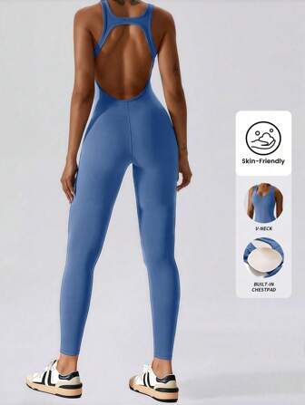 Yefecy 女式纯色镂空露背运动收腹连体裤，女式工装裤，舒适速干U领瑜伽健身连体裤。女式连体裤，运动服。女式连体裤，返校装塑身连体裤