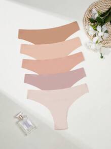 5pcs/Pack Women Seamless Soft Comfortable Colorful Solid Color No Label Simple Design Triangle Sexy Panties, Suitable For Daily Sports Wear