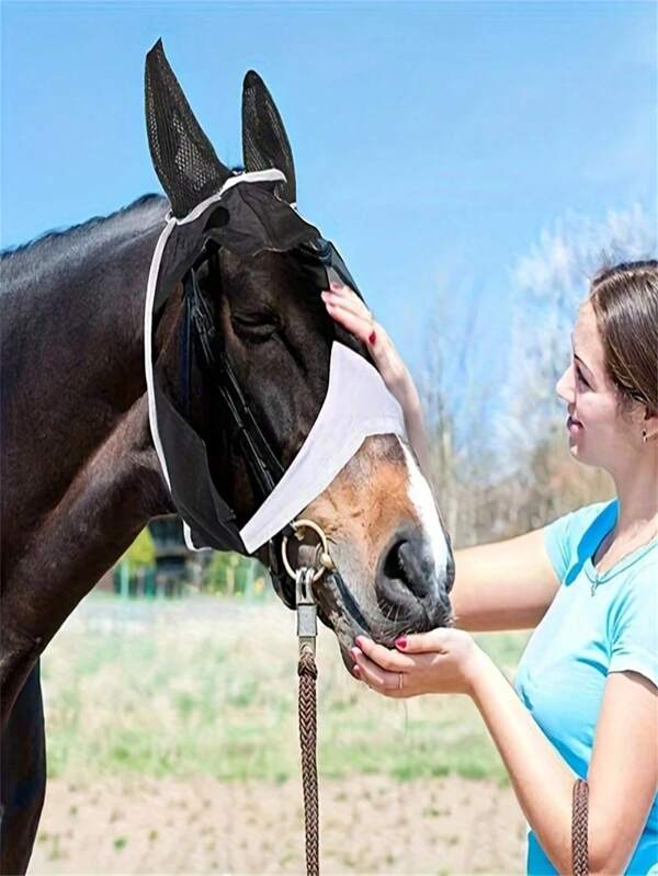A Popular Summer Black And Blue Large Eye-Protective Soft Flying Mask, Breathable And UV-Protective Ear Accessory, Insect-Proof Flying Goggles, Made Of Velvet Mesh Material.