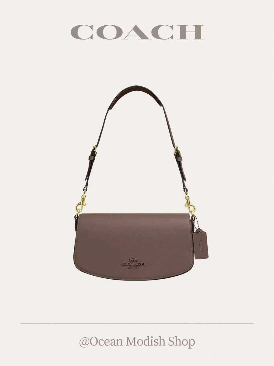 Coach Andrea Women's Shoulder Bag Refined Leather Bag Small Flap Bag,Elegant Underarm Handbag Ladies Purse Gift For Women Gift For Her - Dark Stone - 查看 1