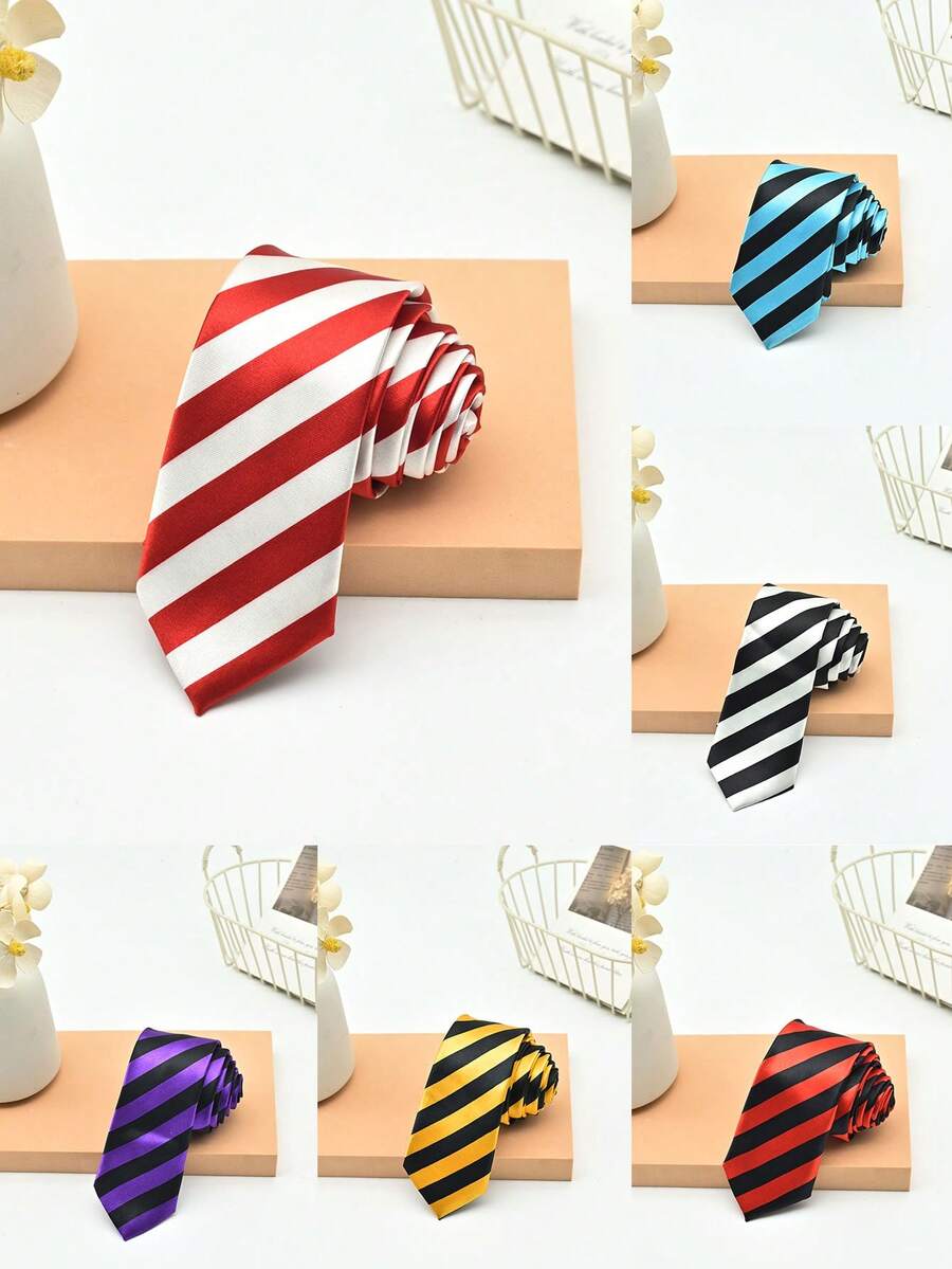 1pc Men's Dual Color Striped Fashion Necktie, Suitable For Business Meetings And Daily Wear With Shirts And Suits - Stripes Multicolor - View 1