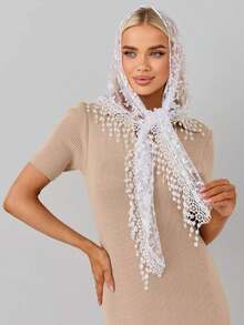 1 chiếc khăn choàng cổ tam giác thêu ren màu trơn cho nữ, khăn choàng đầu hoa hồng rỗng, khăn choàng voan tua rua đa năng, phong cách Bohemian phù hợp để mặc hàng ngày trong mọi mùa - khăn tam giác - Xem 5