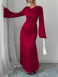 Women's Elegant Solid Color Flared Sleeve Abaya Dress
