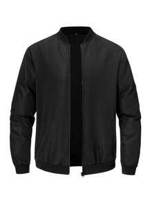 Men's Bomber Jacket Lightweight Casual Spring Fall Windbreaker Softshell Coat With Pocket - Black - View 2