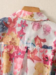 Plus Size Women's Short Sleeve Button-Down Blouse With All-Over Floral Print Lapel Collar - Casual Daily/Festival/Travel Outfits For Spring Summer Fall Evening Occasions