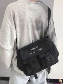 Large Crossbody Shoulder Fabric Travel Bag - Negro - Ver 3
