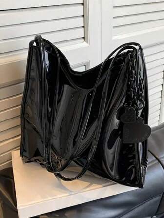 Yogodlns Snygg läderväska i läder i enfärgad, stor axelväska, hinkväskor, armhålsväska för dagligt bruk