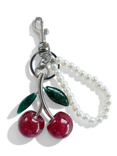 1pc Silver Chic Cherry Keychain With Sparkling Resin Pendant - Alloy Customizable C-Hook Closure For Women's Wallets & Bags Ideal Gift For Family Friends And Couples Valentine's Day Gift Goth