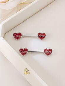 2 chiếc/gói nhiều khuyên núm vú hình trái tim, khuyên núm vú chữ cái đầu bằng thép không gỉ 316L, đồ trang sức cơ thể cho phụ nữ, đồ trang sức xỏ khuyên ngực - Nhiều màu - Xem 15
