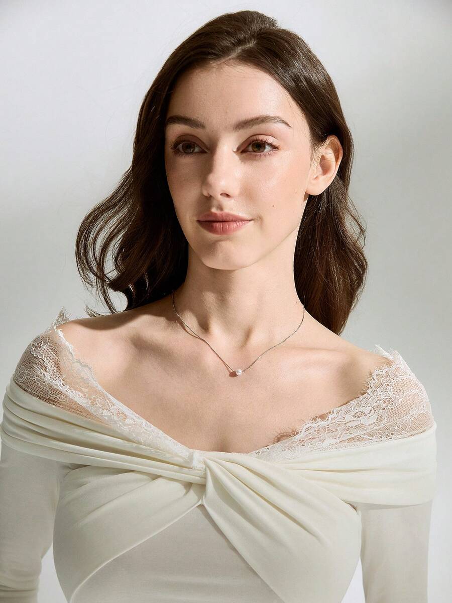 Faux Pearl Charm Necklace, Suitable For Daily Wear Winter Gifts - Silver - View 1