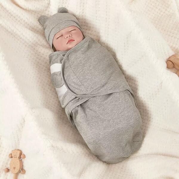 2pcs/1set Newborn Swaddle Blanket & Anti-Scratch Mittens & Foot Covers, Baby Wrap Clothes & Sleeping Bag Set, Cartoon Print Cute Socks & Hat & Scratch Mittens, Baby Shower Gift