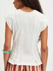 Women Y2k Button Shirt Tie Lace Patchwork Cap Sleeve Ruffle Blouse Top Fairy Going Out Top Beachwear - White - View 2