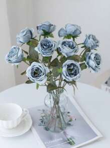 2/5/10 pièces Bouquet de roses artificielles dans un style européen rétro. Décoration de maison, salle à manger, chambre à coucher, vase, décoration extérieure de jardin, accessoires photo DIY, fleurs à tenir pour la mariée, matériel de fleurs au poignet, décoration de fête d'anniversaire, cadeau de la Saint-Valentin et cadeaux de Nouvel An