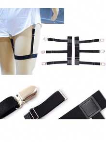 1 双男士衬衫固定带，黑色，可调节弹性衬衫吊袜带，衬衫固定带，带升级防滑锁扣，让衬衫保持塞入