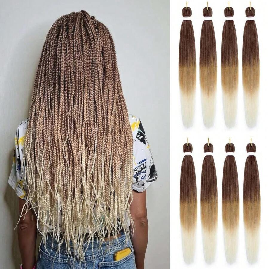Ombre Pre Stretched Braiding Hair 30 Inch 8 Packs Synthetic Crochet Braids Hot Water Setting Professional Soft Texture Synthetic Hair Extensions 30 Inch 1B 27 - 613年4月27日 - 查看 1