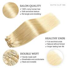 Clip In Hair Extensions Real Human Hair Blonde Clip In Extensions 8pcs Double Weft Hair Extensions Thick End Extensions Clip Ins Human Hair Silky Straight Human Hair #613 - S613 - View 2