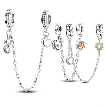 1 peça de pingente de corrente de silicone com zircônia cúbica requintada, cor prata, estrela, lua, sol, amor, pata, pulseira original, colar, contas para fazer joias, presente diário para meninas