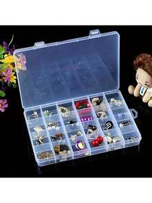 1个透明首饰收纳盒，多隔层DIY用品收纳盒，24格塑料带盖容器，适用于珠子、首饰、耳环、钻石、珍珠、缝纫用品、十字绣用品、房间装饰 - 無色 - 查看 13