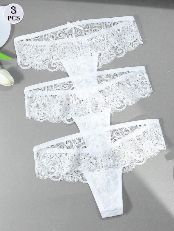 3Pcs/Set Sexy Lace Thongs Underwear Low-Rise Panties For Woman