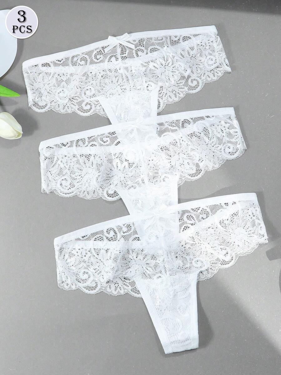3pcs/Set Sexy Lace Thong Panties, Low Waist For Women
