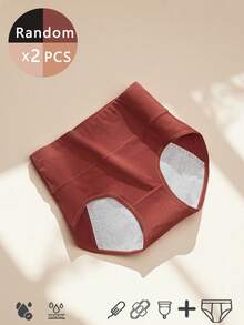 2 peças/pacote Calcinha Menstrual de Cintura Alta para Mulheres, Calcinha Menstrual de Algodão Puro (Cor Aleatória), Cós Mais Largo, Alta Elasticidade, Plus Size XS-XXL, Entrega Aleatória