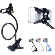 ITART Plastic Flexible Long Arms Gooseneck Clip Clamp Stand Universal Cell Phone Holder Black