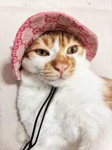 1pc Cute Pink Adjustable Pet Hat, Sun Protection, Breathable Ear-Exposed Design For Outdoor, Camping, Photography Props, Sweet And Lovely For Cats And Dogs