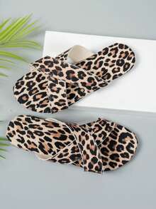 2025 modische Leoparden Muster Slide Sandalen für Damen, bequeme lässige Strandpantoffeln für den Sommer - Braun - Übersicht 4