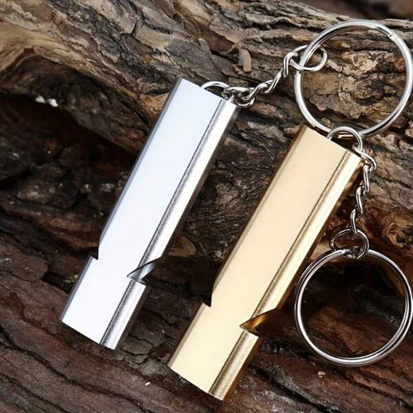 1 Piece, High Decibel High-Quality Outdoor Aluminum Alloy Dual Frequency Survival Whistle Keychain, Camping Emergency Tool Survival Set Silver/Gold, Ideal Choice For Gifts