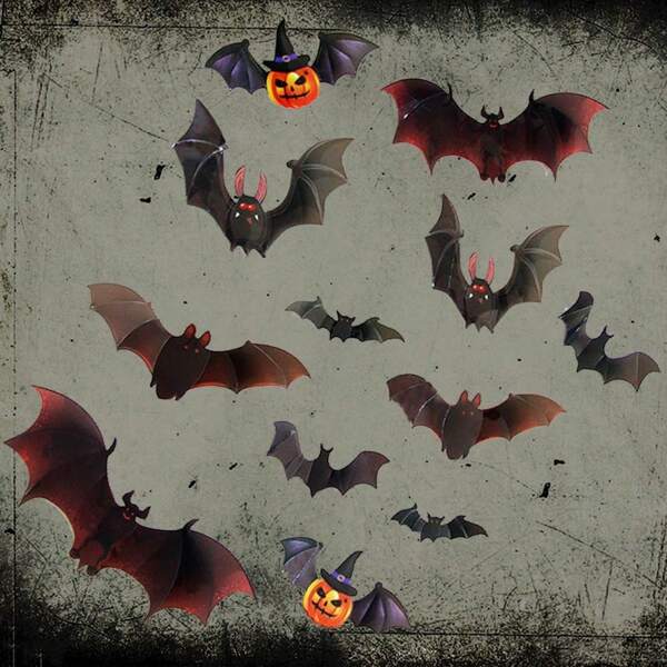 12pcs Set Halloween Bat & Pumpkin Wall Stickers, Suitable For Halloween Decoration