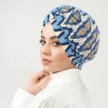1PC Fashionable Versatile Feather Metallic Gold Print India-Style Head Wrap Turban, Cancer Chemo Hat For Hair Coverage