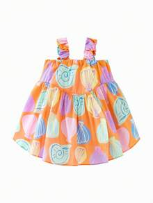 mini bala Girls' Strap Dress, Soft & Breezy – 2025 Summer Collection – Lightweight Everyday Wear - Yellow-blue Hue - View 5