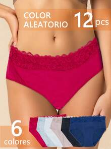 Juego De 12 Piezas De Ropa Interior Con Estampado Floral De Mujer,Ropa Interior De Mujer Cómoda Y Casual - Negro - Ver 2