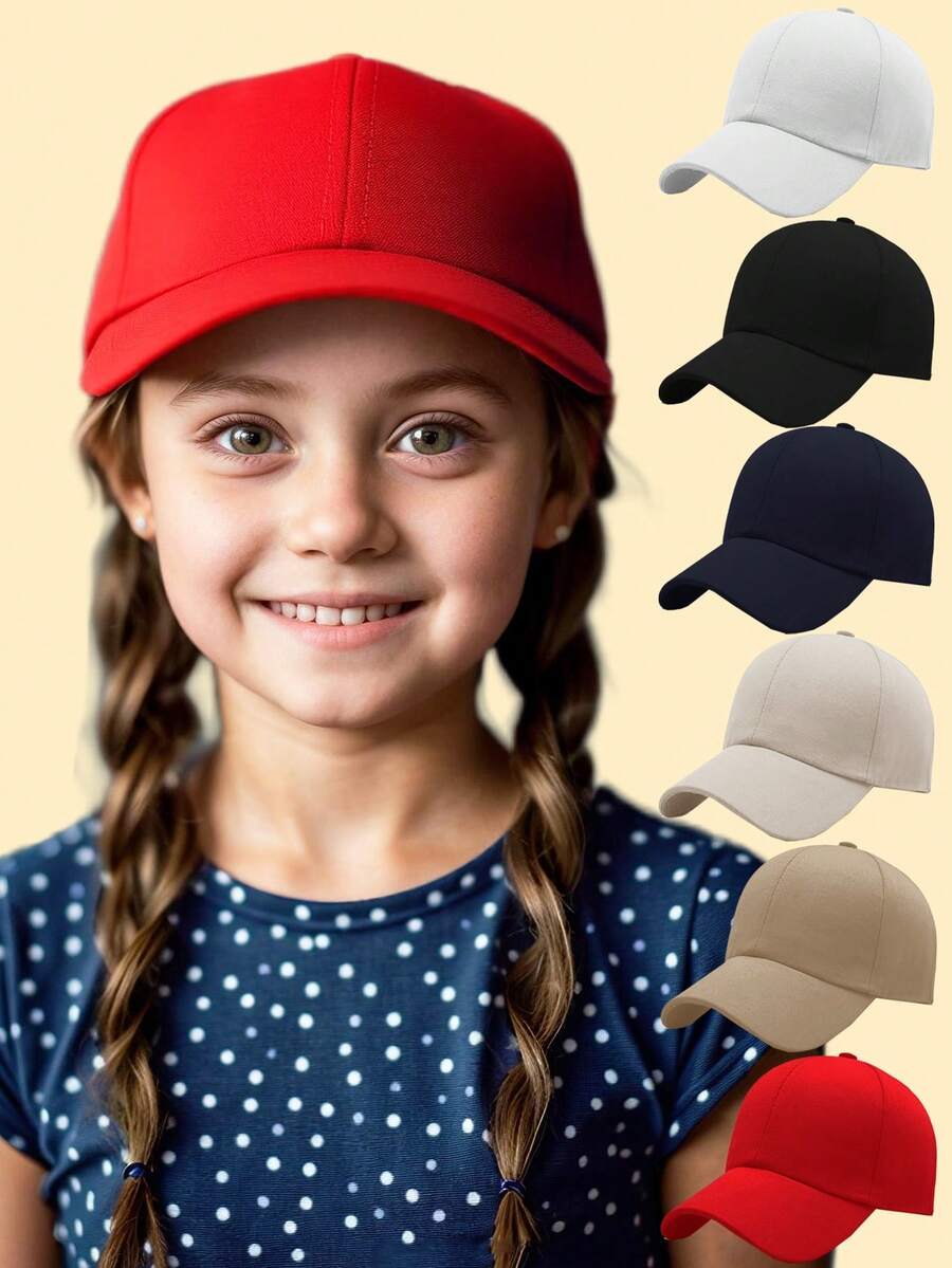 儿童纯色棒球帽小孩男童女童防晒帽可调节棒球帽带马尾辫，家庭配套帽子，适合户外运动、旅行度假、生日礼物 - 彩色 - 查看 1