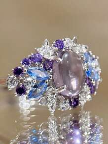 Set de 2 piezas (se pueden seleccionar individualmente) - Collar y anillo vintage de lujo con racimos de glicinia morada de Monet y cristales engarzados, elegante para uso diario, fiestas, bodas y como regalo para mujeres