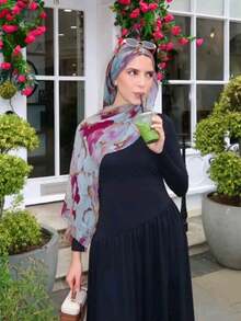 1条女士时尚波西米亚水彩大理石纹印花围巾，休闲街头风围巾 - 水彩 - 查看 4