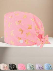 1 pieza Gorro de enfermera/Gorro quirúrgico con patrón de mariposa de laminado de algodón, antibacteriano y antipolvo, adecuado para enfermeras, esteticistas, personal de limpieza y otros profesionales médicos/de limpieza