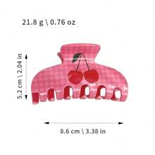 1 Stück neue Design Karomuster Kirsche Bommel Acryl Haarspange, modische Haarkralle für Frauen, mittelgroßer runder Bissstil Mode Haaraccessoire elegante Haarspange
