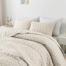 Blue Quilt King Size Bedding Sets With 2 Pillow Shams, Lightweight Soft Bedspread Coverlet, Quilted Blanket Thin Comforter Bed Cover All Season, 3 Pieces, 104x90 Inches, All - Season Bedding - Màu ngà (Màu vàng ấm) - Xem 1