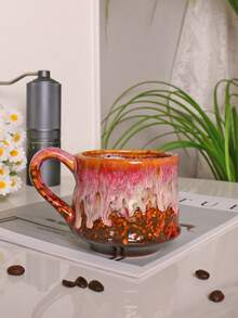 1pc 300ml Creative Reactive Glaze Ceramic Mug, Household Breakfast Milk Cup, Latte Art Cup, Water Cup, Retro Ceramic Coffee Cup, Household Drinking Cup, Latte Art Cup, Espresso Cup, Couple Cup, Breakfast Milk Cup - Multicolor - View 8