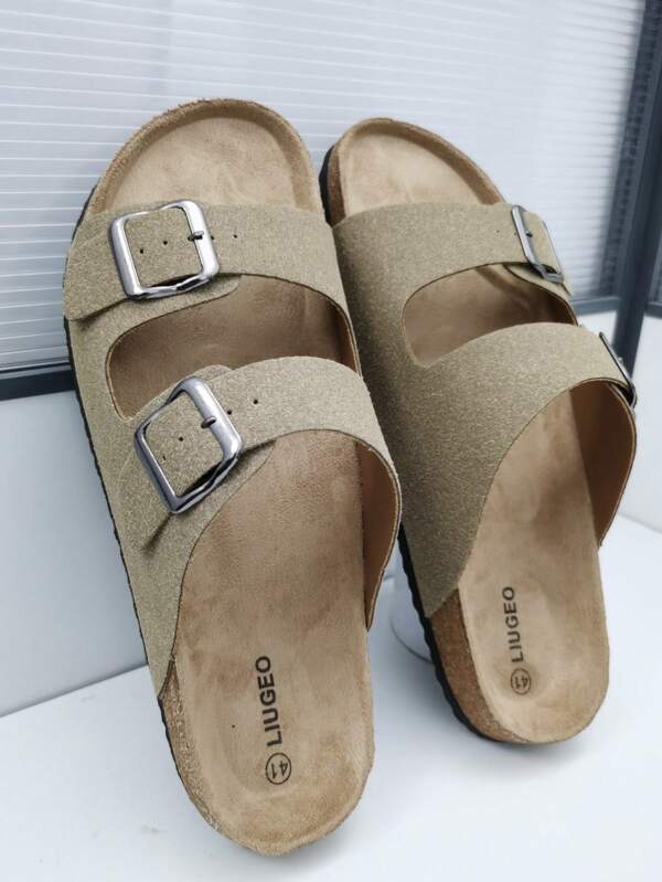 Sandalias cómodas de verano con doble correa, unisex, con hebilla ajustable, suela de corcho suave, calzado casual versátil para hombres y mujeres, adecuado para uso diario, exterior, playa, vacaciones