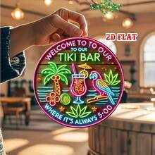 1pc Welcome To Our Tiki Bar "Circular Metal Tin Sign -8x8 Inches, UV And Scratch Resistant, Easy To Hang Indoor And Outdoor Decoration - Hot Pink - View 5
