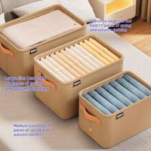 2025 Best Selling New 1PC Khaki Foldable Non-Woven Fabric Storage Basket With Cloth Handle, Suitable For Living Room Toy Storage, Bedroom Wardrobe Clothes Storage