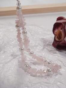 复古优雅不对称粉色水晶手机挂绳、珍珠手机壳挂绳、水晶石手机吊坠 - 彩色 - 查看 2
