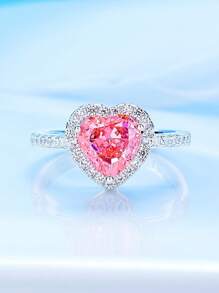 1pc Fashionable, Minimalist, Delicate, Elegant & Unique Ins-Style Heart Shaped Rhinestone Engagement/Wedding Ring, Suitable For Everyday Wear And As A Gift For Girlfriend/Wife On Valentine's Day