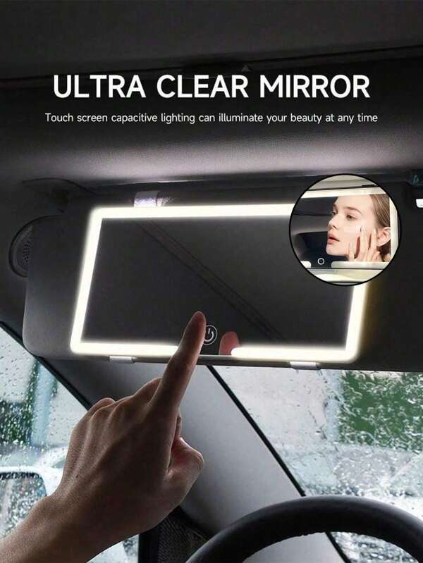 Ultradünner LED Autoschminkspiegel, hochauflösend, Sonnenblenden-Schminkspiegel, einfache Installation, USB aufladbar, Sonnenblenden-Schminkspiegel mit Touch-Bildschirm, verstellbar, Innenspiegel fürs Auto für Frauen