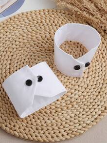 1 对可拆卸白色纽扣袖口，适合衬衫、西装和毛衣